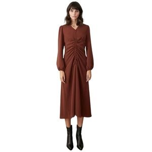 Pixie Market Rust Brown Shirred Midi Dress Size S